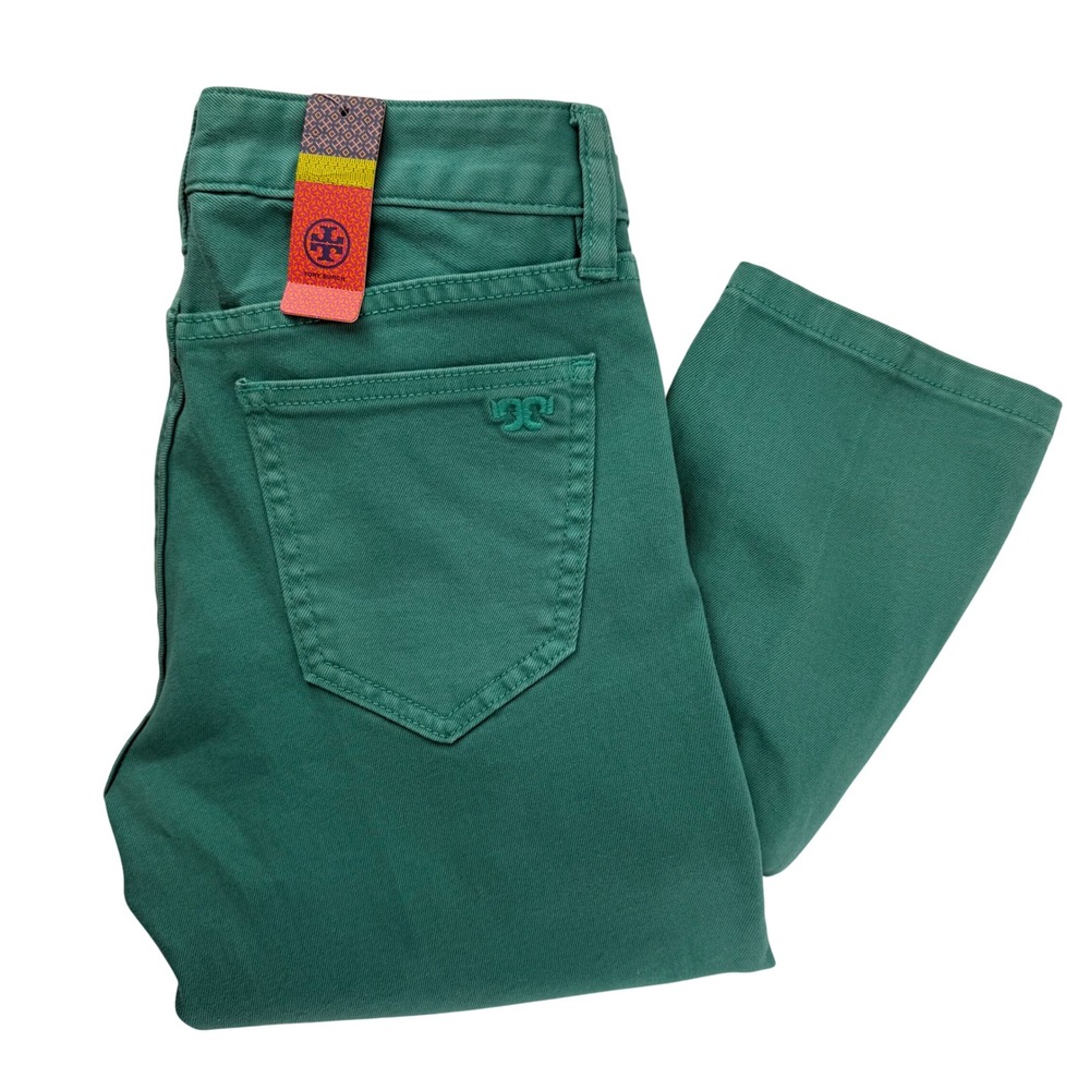 Tory Burch Alexa Cropped Skinny Jeans Viridian Green Size 27 - Picture 1 of 8